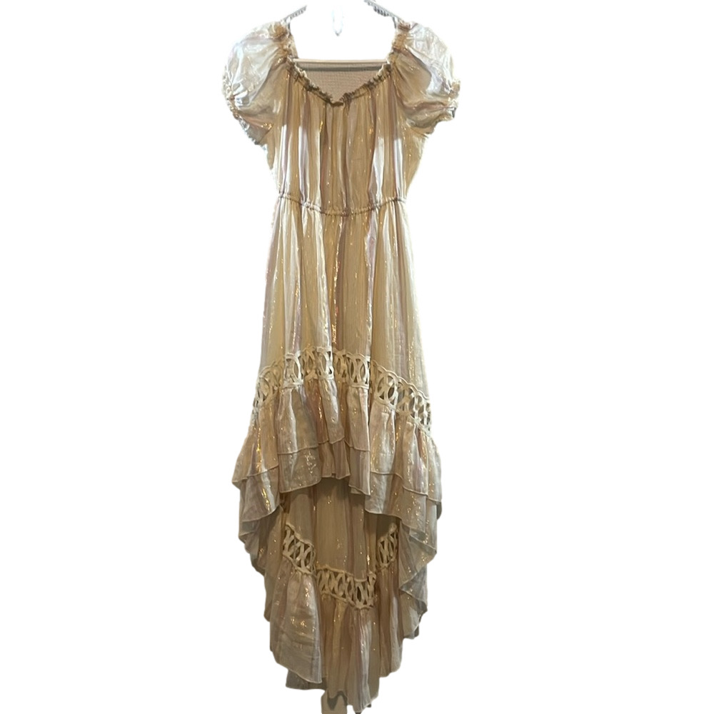💚Nautilus Croatian summer/Easter high low maxi dress glitter red gold sz m/L